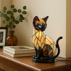 🐱 Lampka Kot z Efektem Witrażu – Retro Lampka Nocna z Kolorowej Żywicy ✨