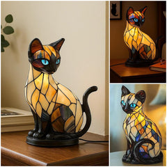 🐱 Lampka Kot z Efektem Witrażu – Retro Lampka Nocna z Kolorowej Żywicy ✨
