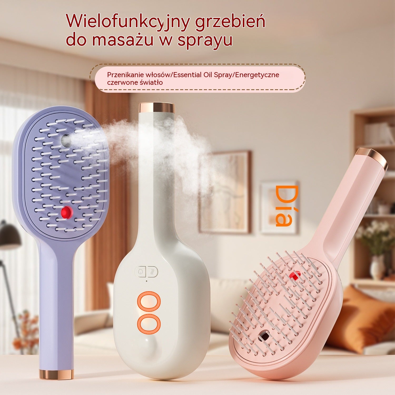 💖💨Grzebień z funkcją spryskiwania jednym przyciskiem, która skutecznie zapobiega plątaniu się włosów.